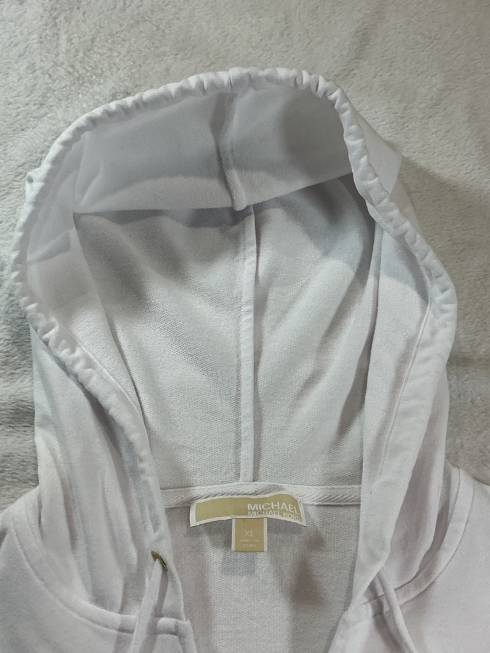 Michael Kors Women White Cross Hem V-Neck Hoodie Loungewear Athleisure Logo XL - Picture 8 of 8